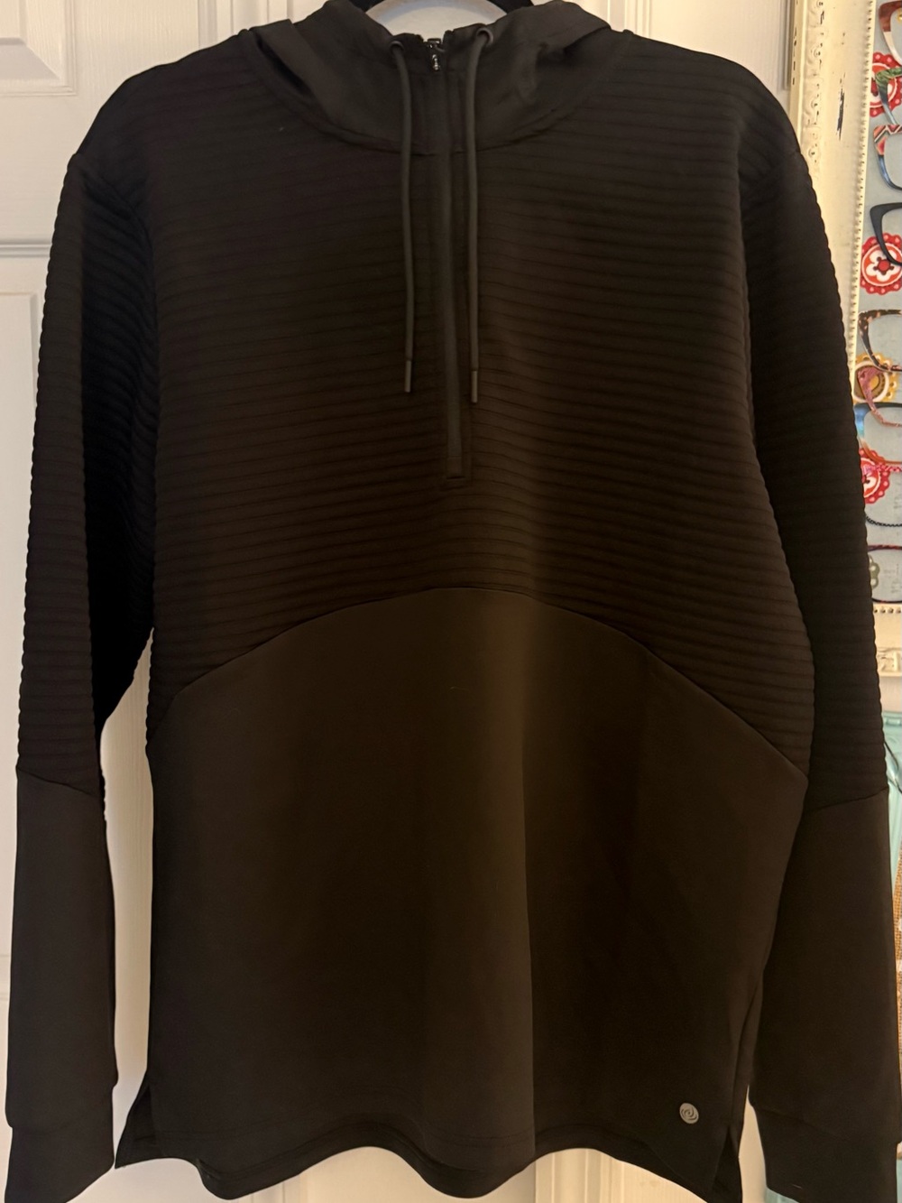 Apana Black Men's Hooded Pullover with Textured Rib Detail